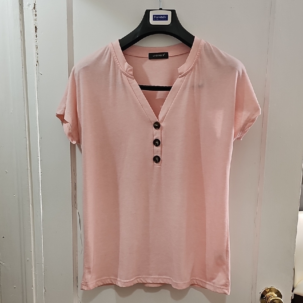 Eadinve Blush Buttoned Short Sleeve Tee